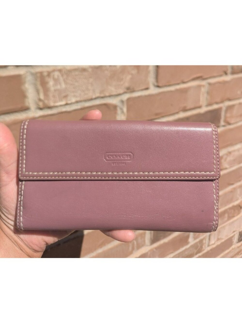 Vintage Y2K Coach Smooth Leather Trifold Turn Lock Wallet Clutch Mauve/Purple? - Picture 2 of 9